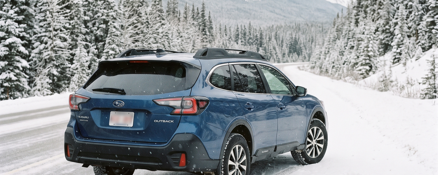 AWD vehicle on a snowy Calgary road with winter tires