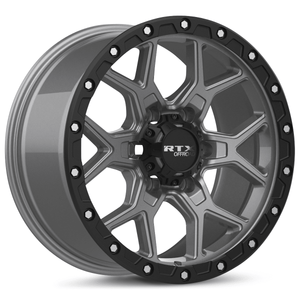 RTX Storm 17x8.5 6x139.7 ET+20 Matte Gunmetal with Black Lip and Milled Rivets CB106.1